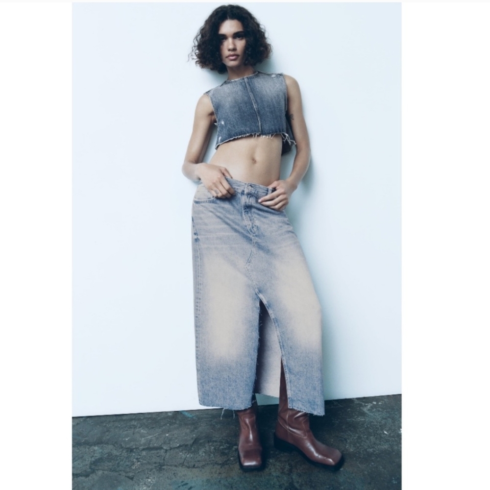 Zara Women's Denim Maxi Skirt - Blue